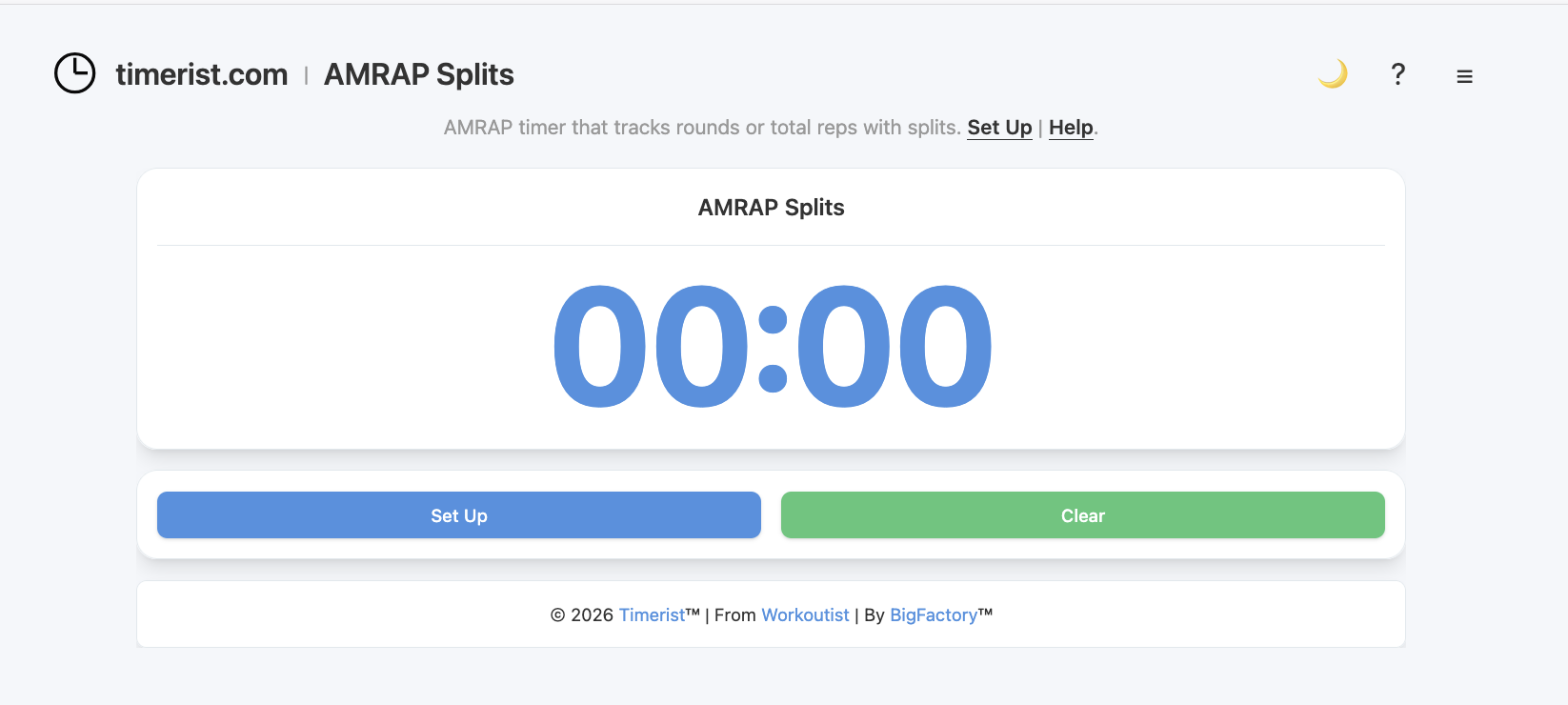 AMRAP timer interface on Timerist for as many rounds as possible workout tracking.