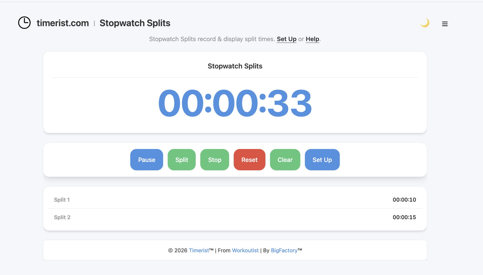 Stopwatch timer interface on Timerist with start, stop, and lap timing features.